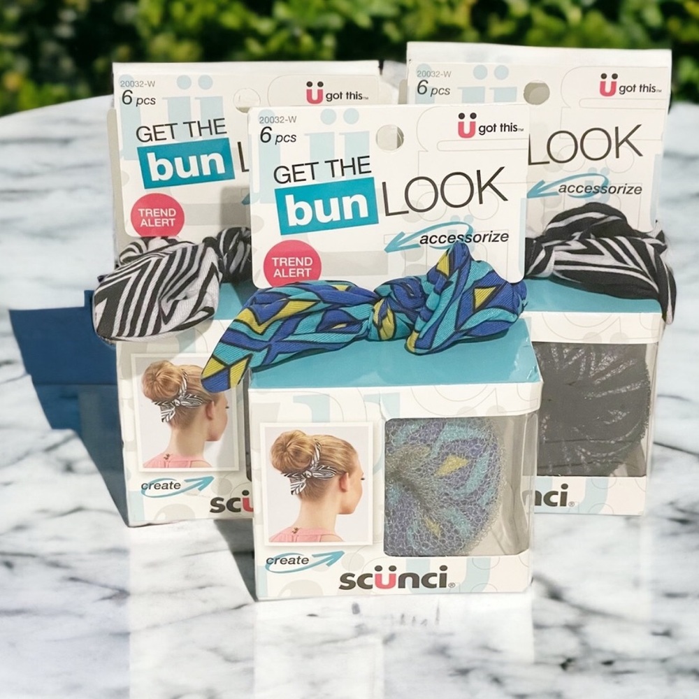 Scunci Bun Maker Scrunchie Bow 6 Pc Set Get The Look‎ 3 Pack New NWT